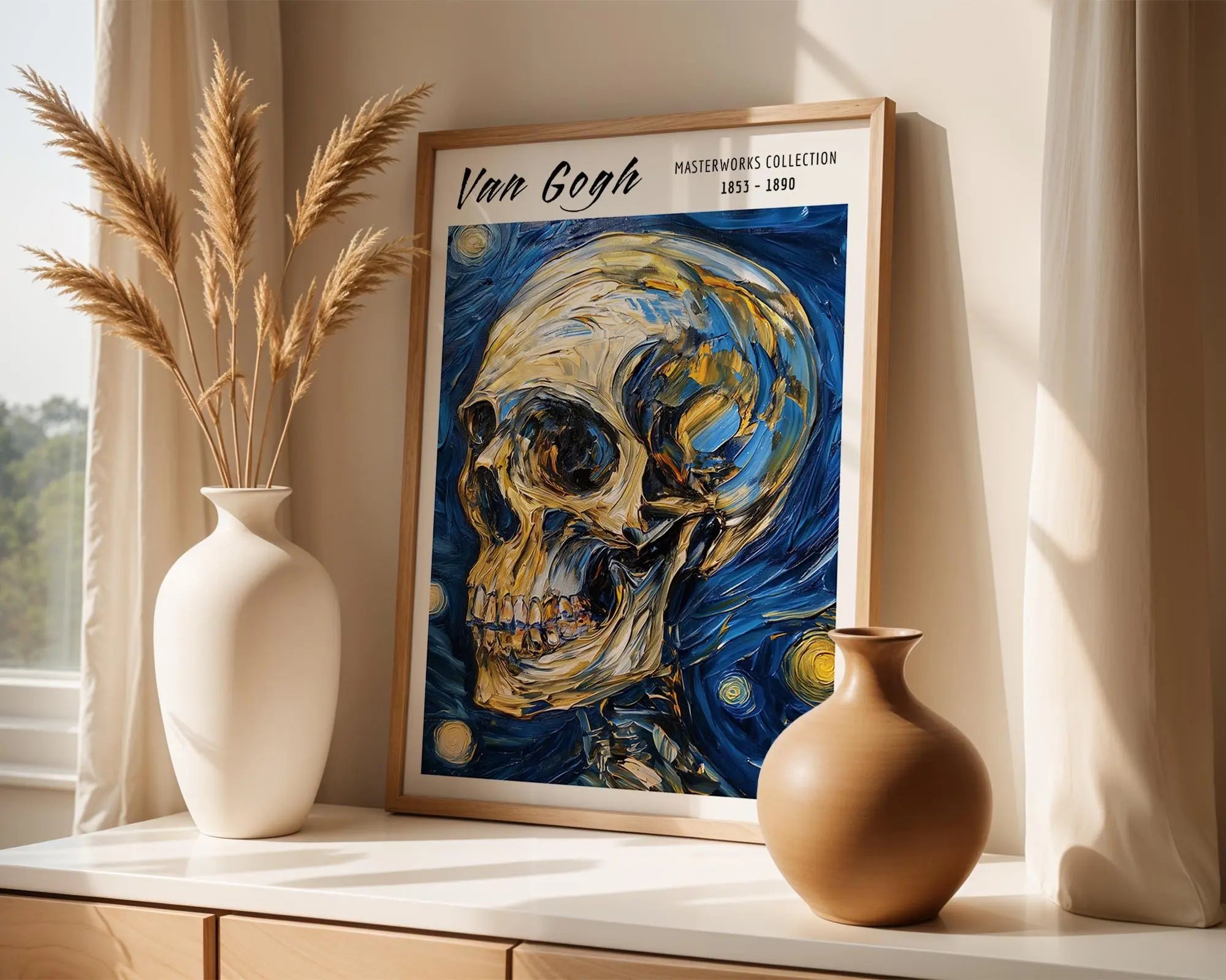 Van Gogh Print | Starry Night Skull Art  | Gothic Home Decor wall art print, modern home decor, unframed artwork by Nomad & Nest