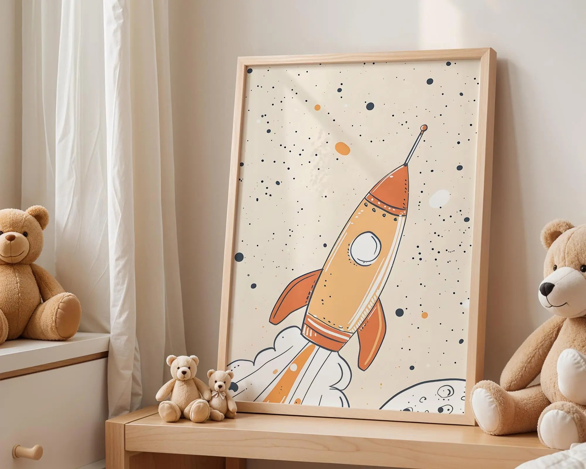 Playroom Ideas | Rocket Nursery Wall Art | Space Theme Baby Room Print wall art print, modern home decor, unframed artwork by Nomad & Nest