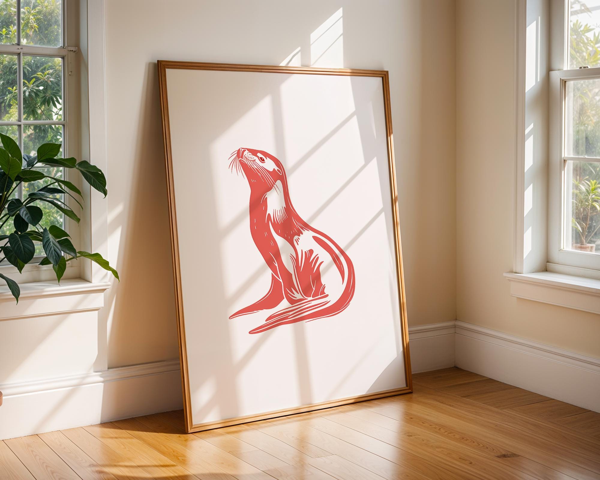 Red Sea Lion Art Print, Modern Coastal Decor wall art print, modern home decor, unframed artwork by Nomad & Nest