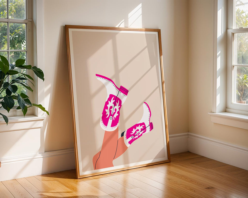 Pink Cowboy Boots Art Print | Retro Cowgirl Home Decor wall art print, modern home decor, unframed artwork by Nomad & Nest