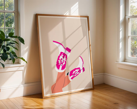 Pink Cowboy Boots Art Print | Retro Cowgirl Home Decor wall art print, modern home decor, unframed artwork by Nomad & Nest