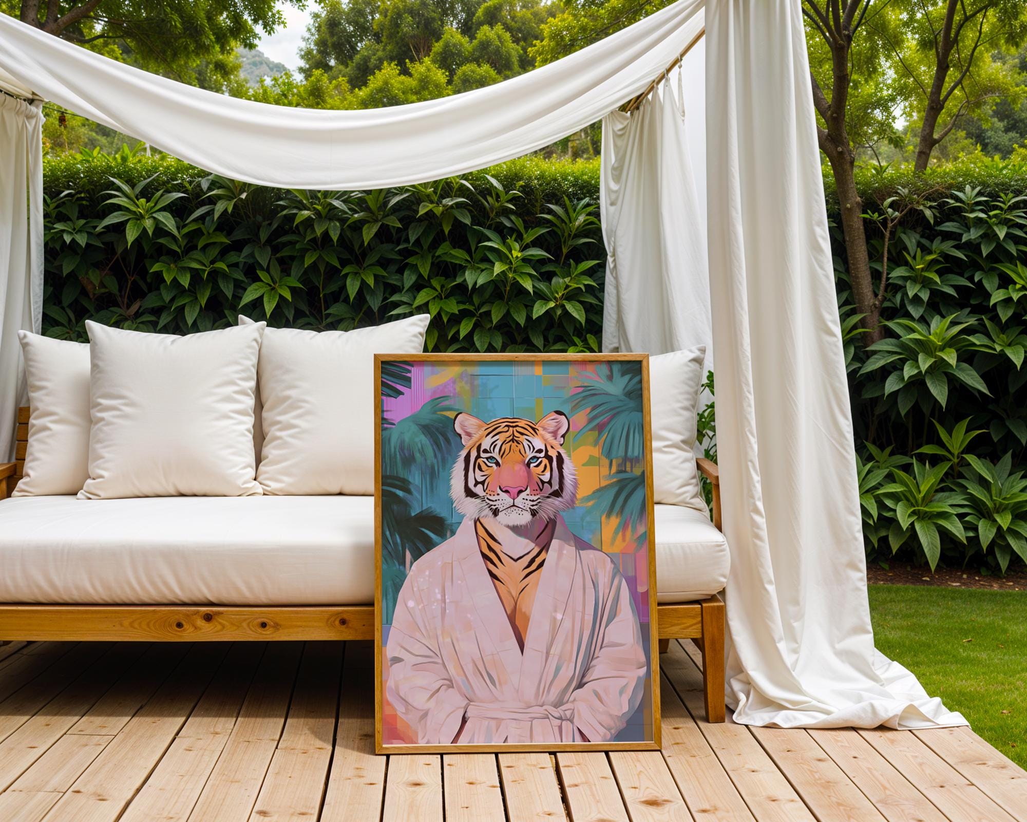 Tiger in Robe Art Print | Quirky Animal Poster wall art print, modern home decor, unframed artwork by Nomad & Nest