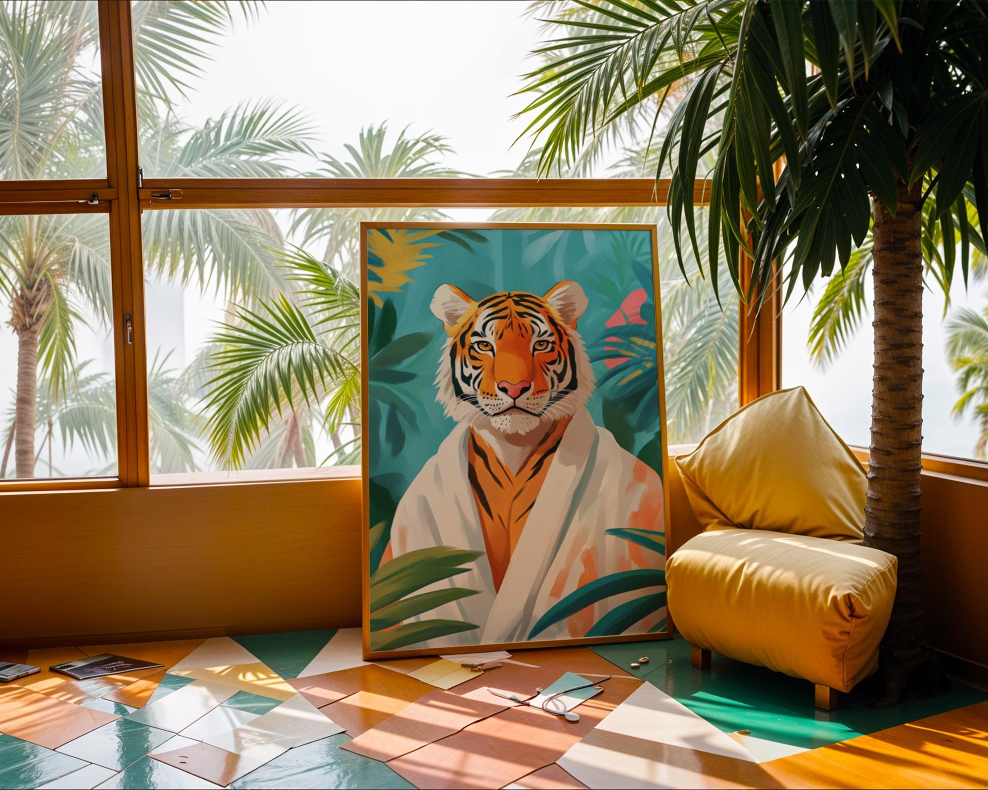 Tropical Tiger Print | Quirky Animal Robe Art wall art print, modern home decor, unframed artwork by Nomad & Nest