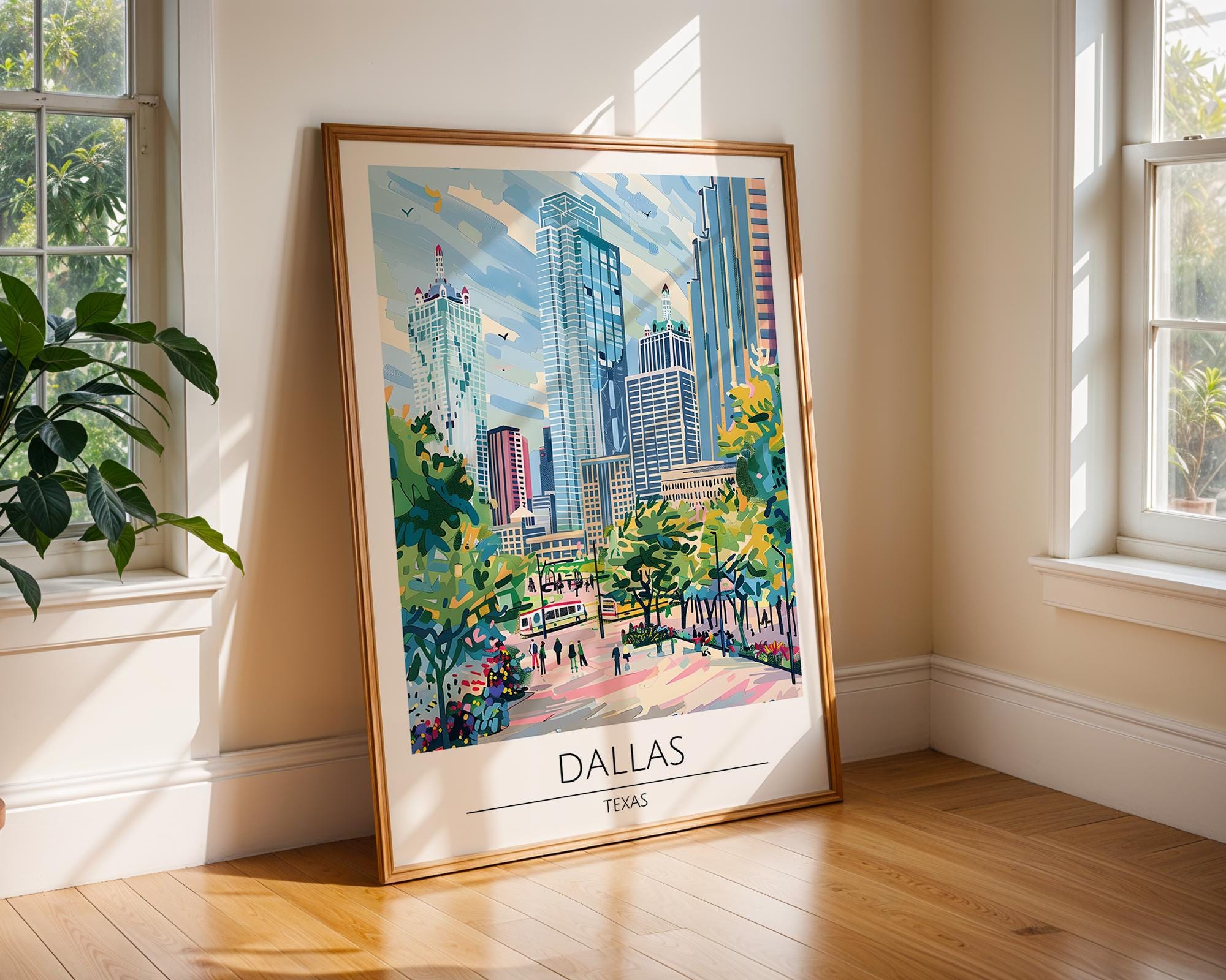 Dallas Texas Skyline Art Print | Colorful Urban Travel Poster wall art print, modern home decor, unframed artwork by Nomad & Nest