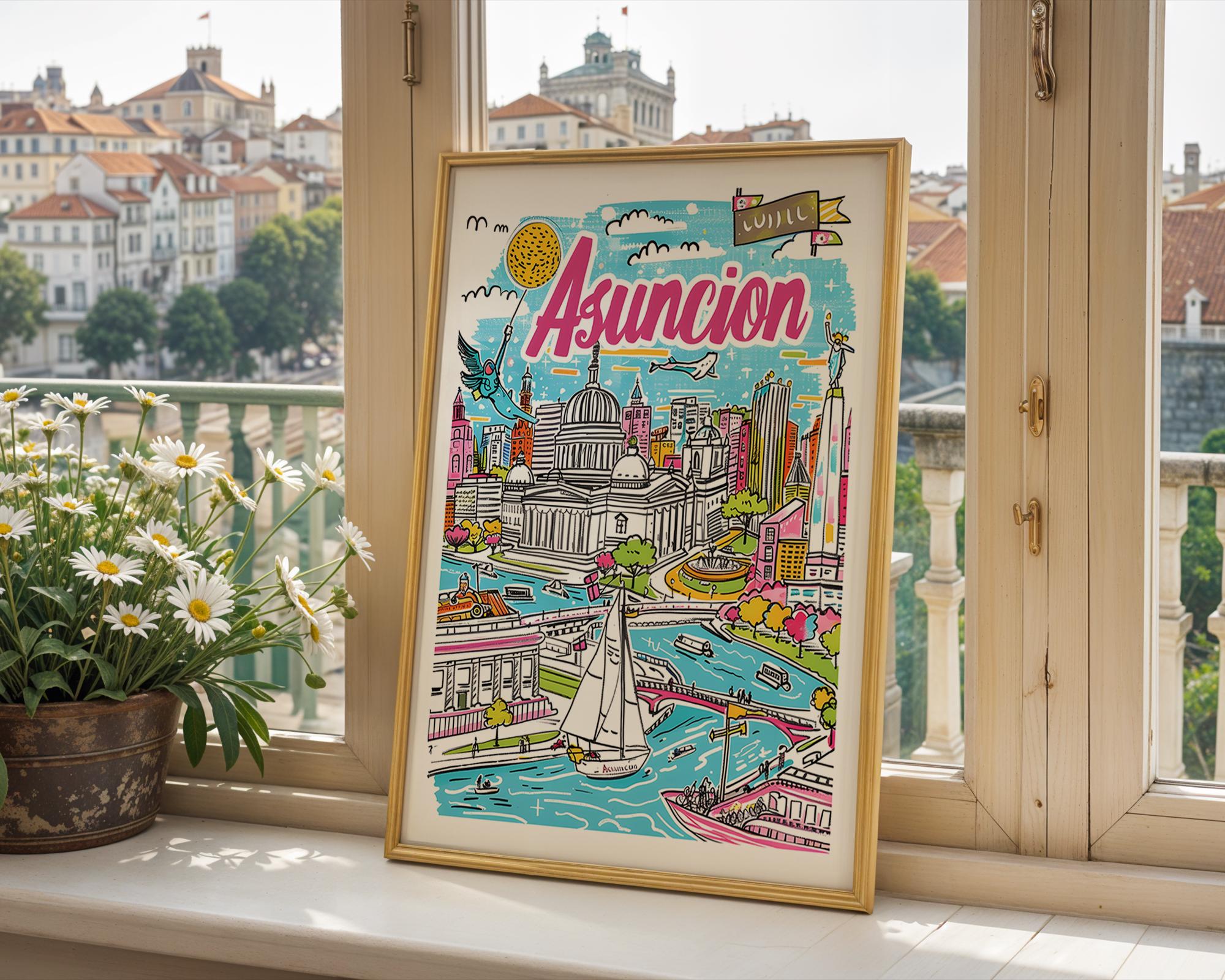Asunción Paraguay Travel Poster | Colorful City Skyline Art wall art print, modern home decor, unframed artwork by Nomad & Nest