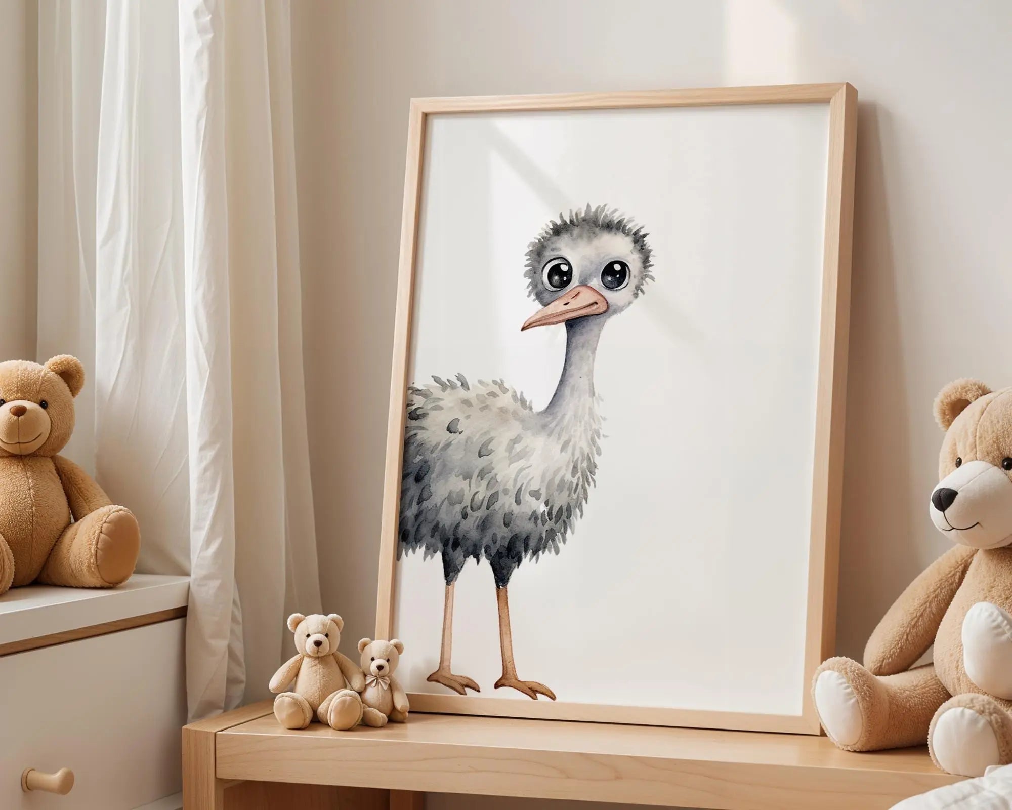 Ostrich Nursery Print | Watercolor Animal Wall Art wall art print, modern home decor, unframed artwork by Nomad & Nest