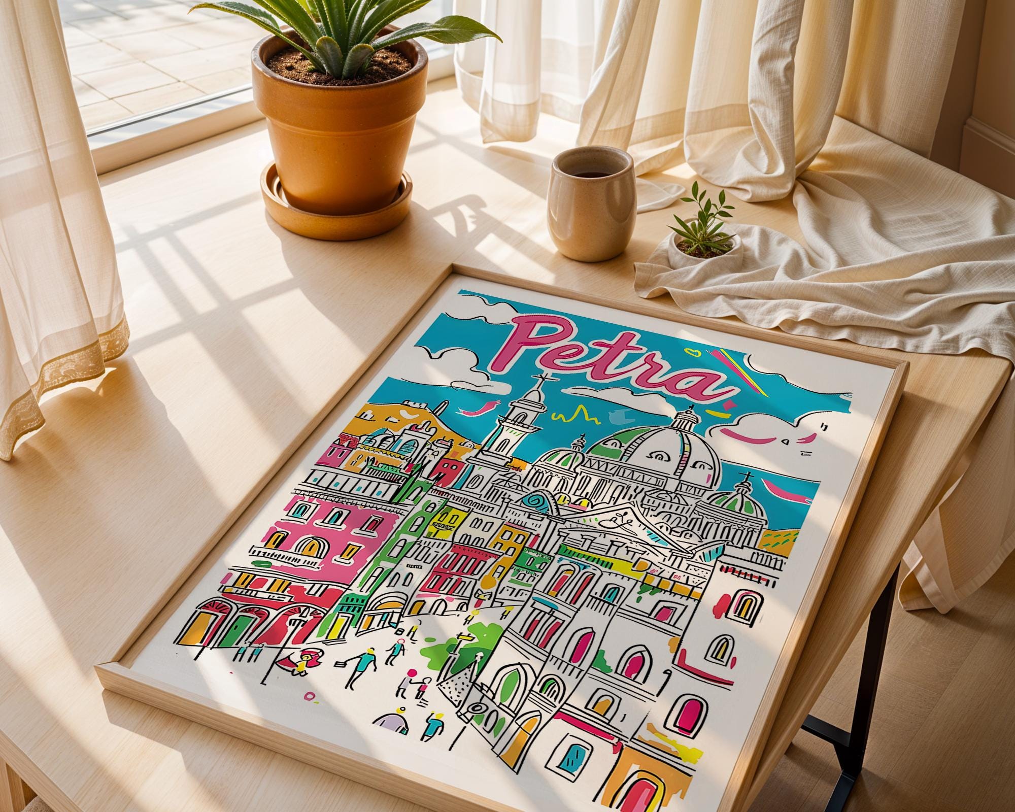 Petra Jordan Art Print | Colorful City Architecture Travel Poster wall art print, modern home decor, unframed artwork by Nomad & Nest