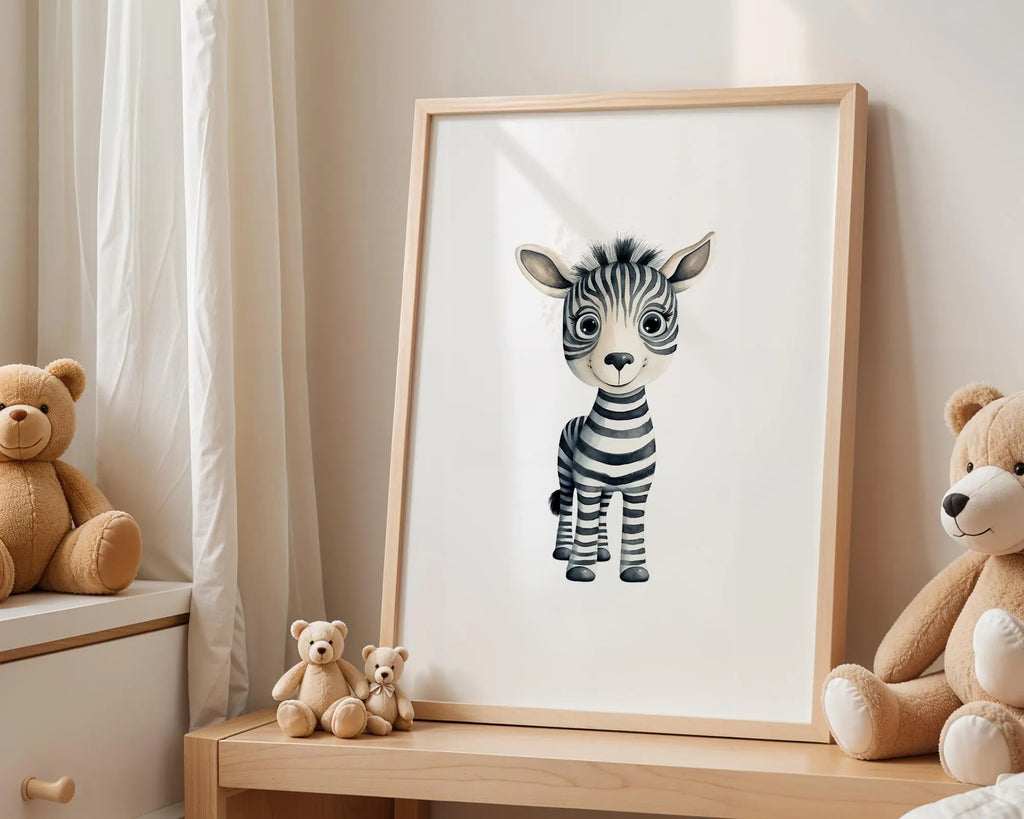 Playroom Ideas | Zebra Nursery Wall Art | Safari Animal Baby Illustration wall art print, modern home decor, unframed artwork by Nomad & Nest