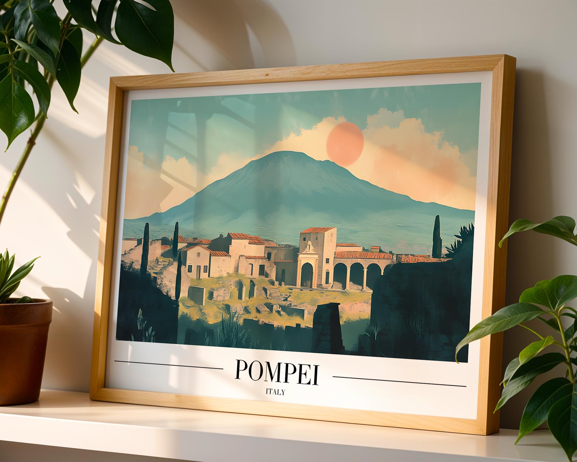 Pompeii Italy Travel Poster | Mount Vesuvius Art Print wall art print, modern home decor, unframed artwork by Nomad & Nest