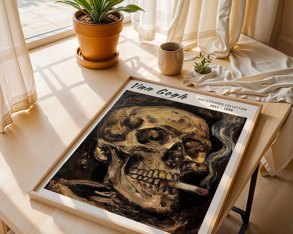 Van Gogh Print | Skull with Cigarette Art | Famous Gothic Dark Oil Painting Poster wall art print, modern home decor, unframed artwork by Nomad & Nest