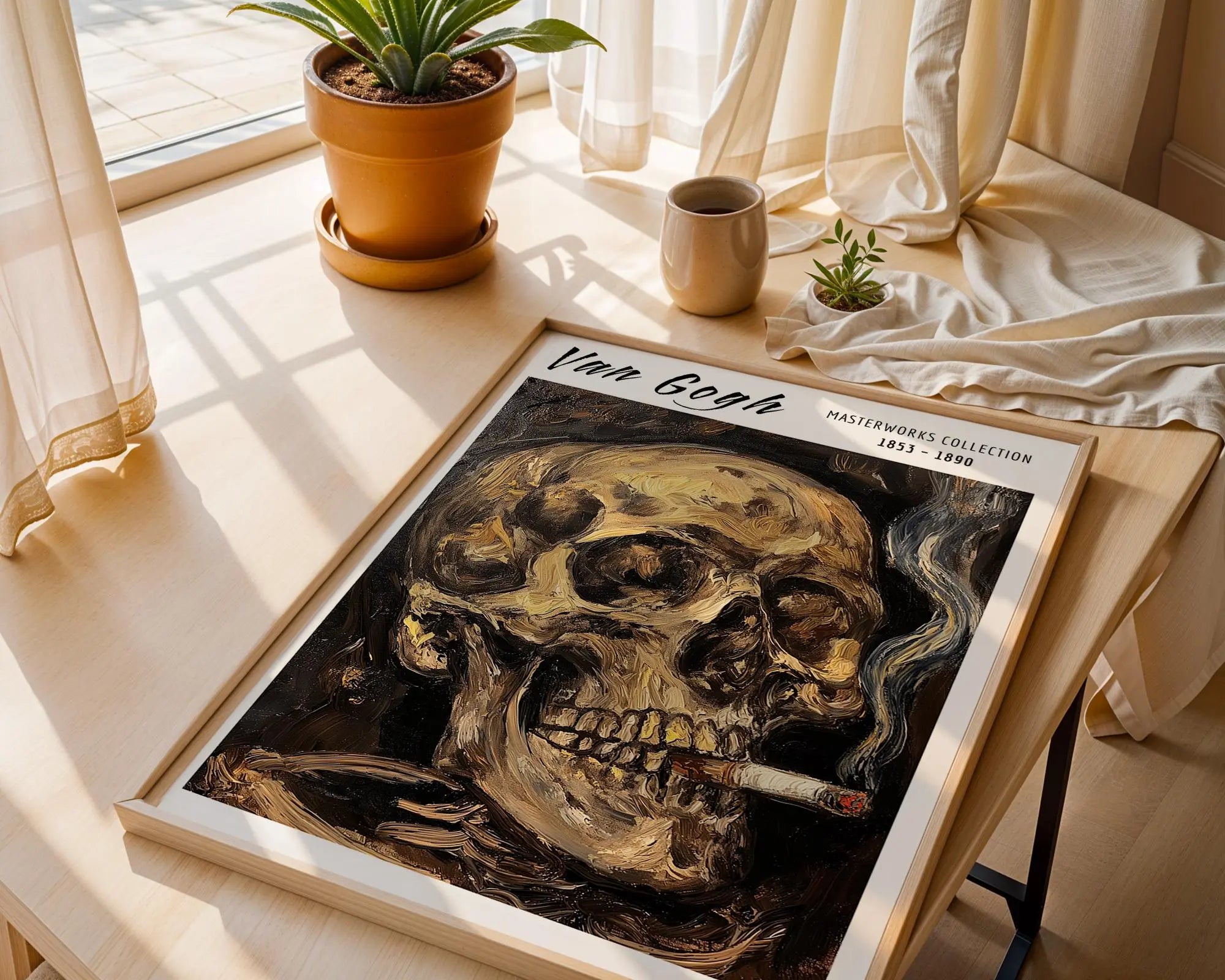 Van Gogh Print | Skull with Cigarette Art | Famous Gothic Dark Oil Painting Poster wall art print, modern home decor, unframed artwork by Nomad & Nest