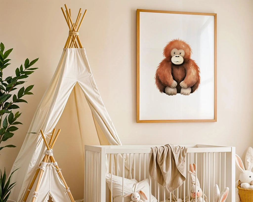 Playroom Ideas | Orangutan Nursery Wall Art | Jungle Animal Baby Illustration wall art print, modern home decor, unframed artwork by Nomad & Nest
