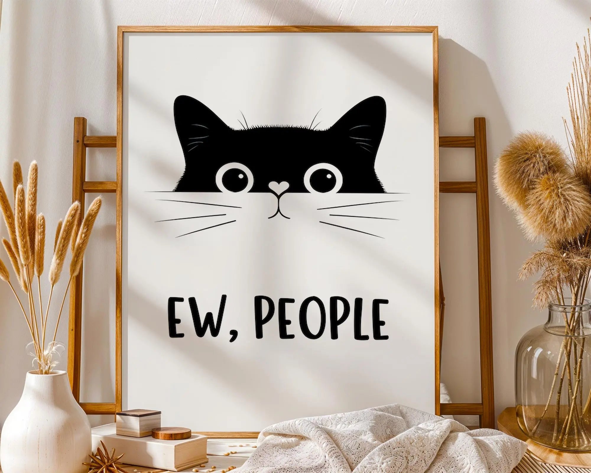 Positive Emotion | Ew People Cat Wall Art | Funny Cat Quote Print | Minimal Humor Poster wall art print, modern home decor, unframed artwork by Nomad & Nest