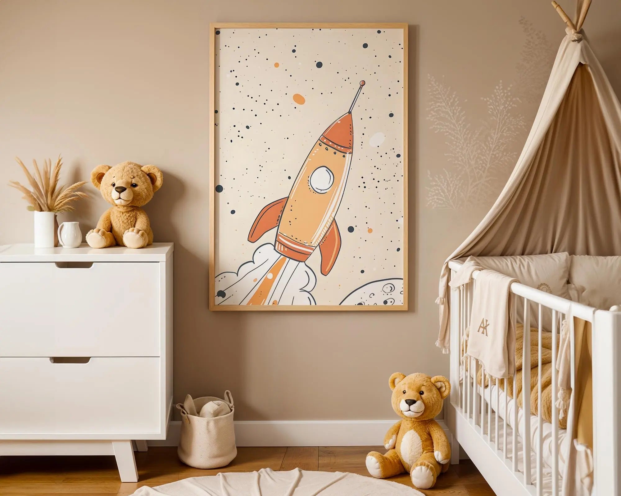 Playroom Ideas | Rocket Nursery Wall Art | Space Theme Baby Room Print wall art print, modern home decor, unframed artwork by Nomad & Nest
