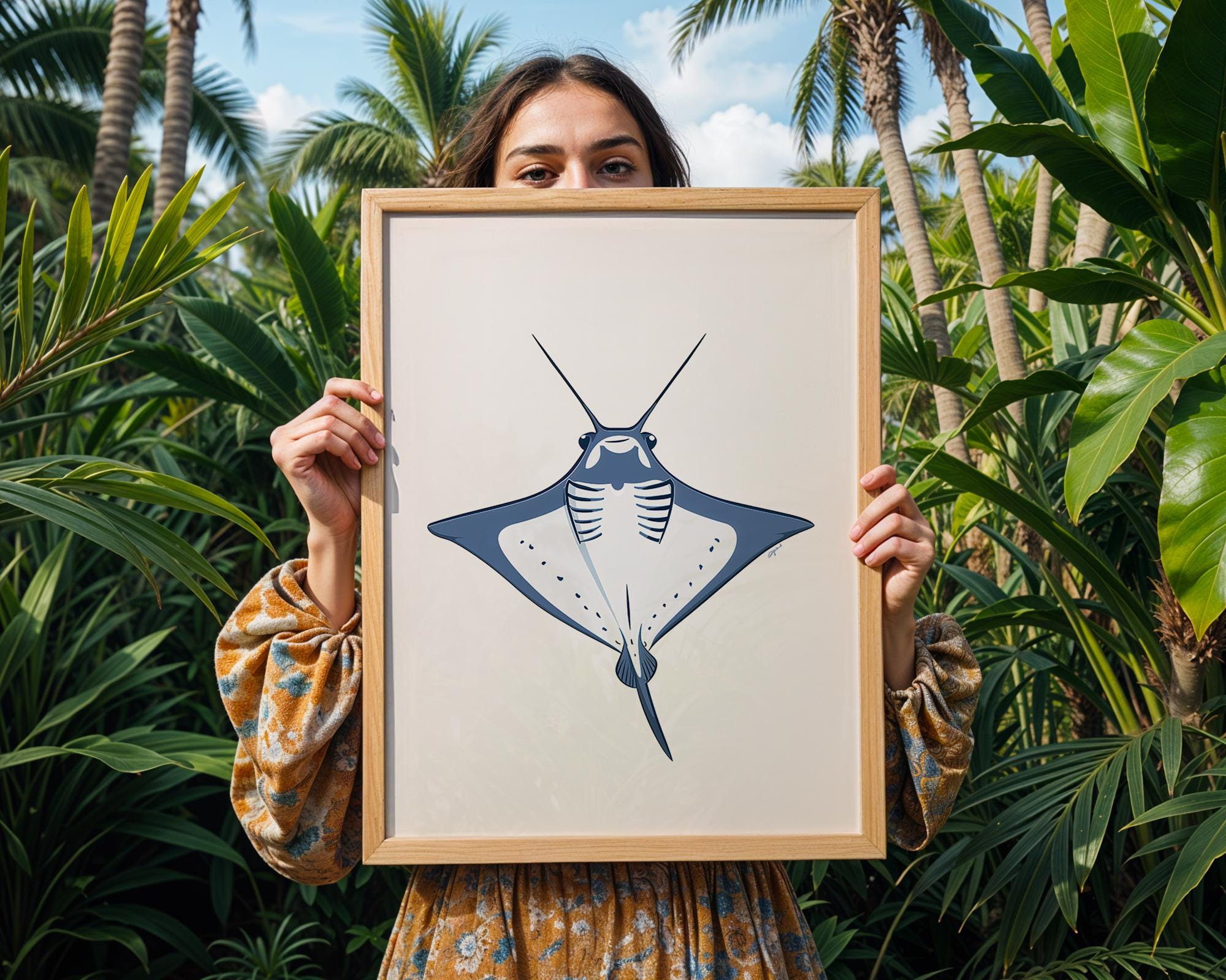 Blue Manta Ray Print, Modern Nautical Wall Art wall art print, modern home decor, unframed artwork by Nomad & Nest