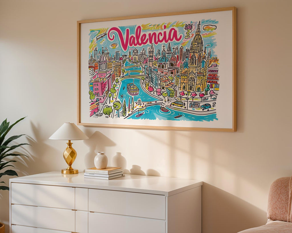 Valencia Spain Art Print | Colorful Cityscape Travel Poster wall art print, modern home decor, unframed artwork by Nomad & Nest