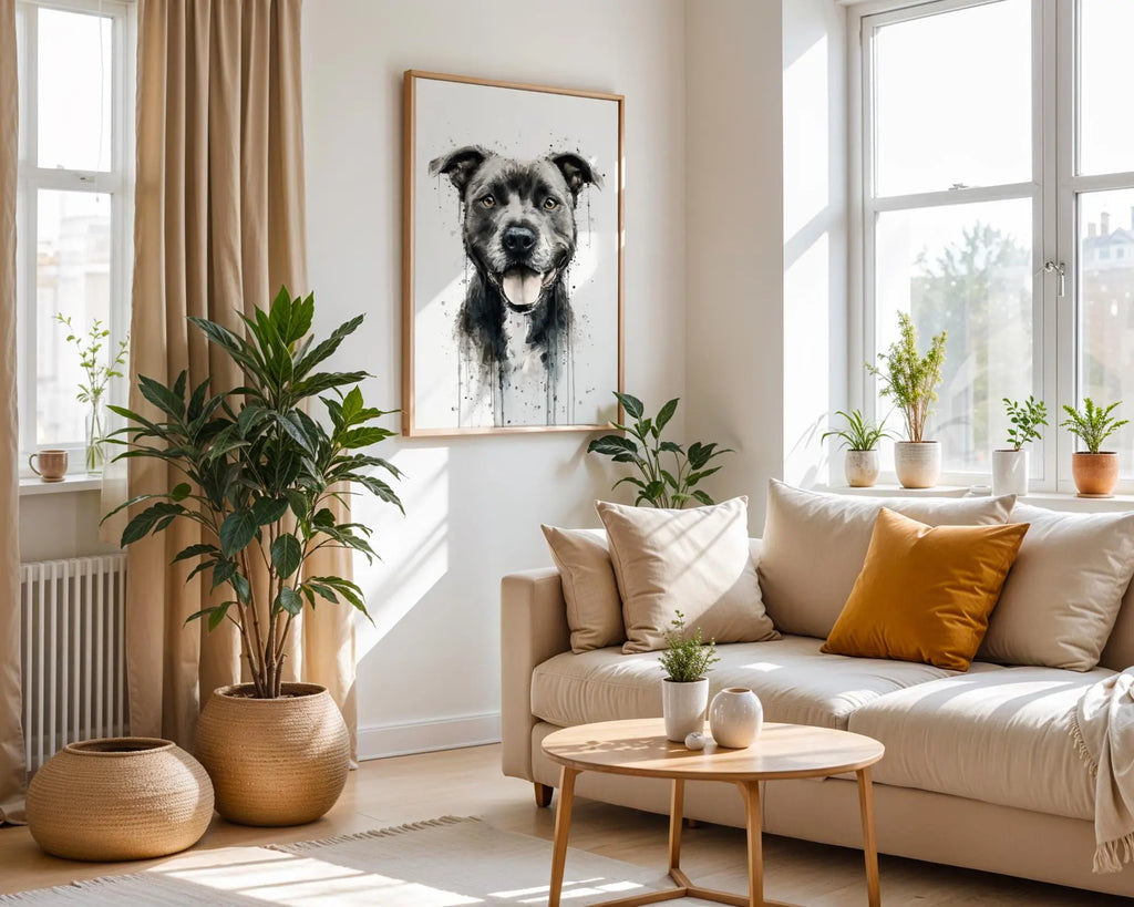 Staffordshire Bull Terrier Watercolor Print | Smiling Staffy Dog Portrait Wall Art wall art print, modern home decor, unframed artwork by Nomad & Nest