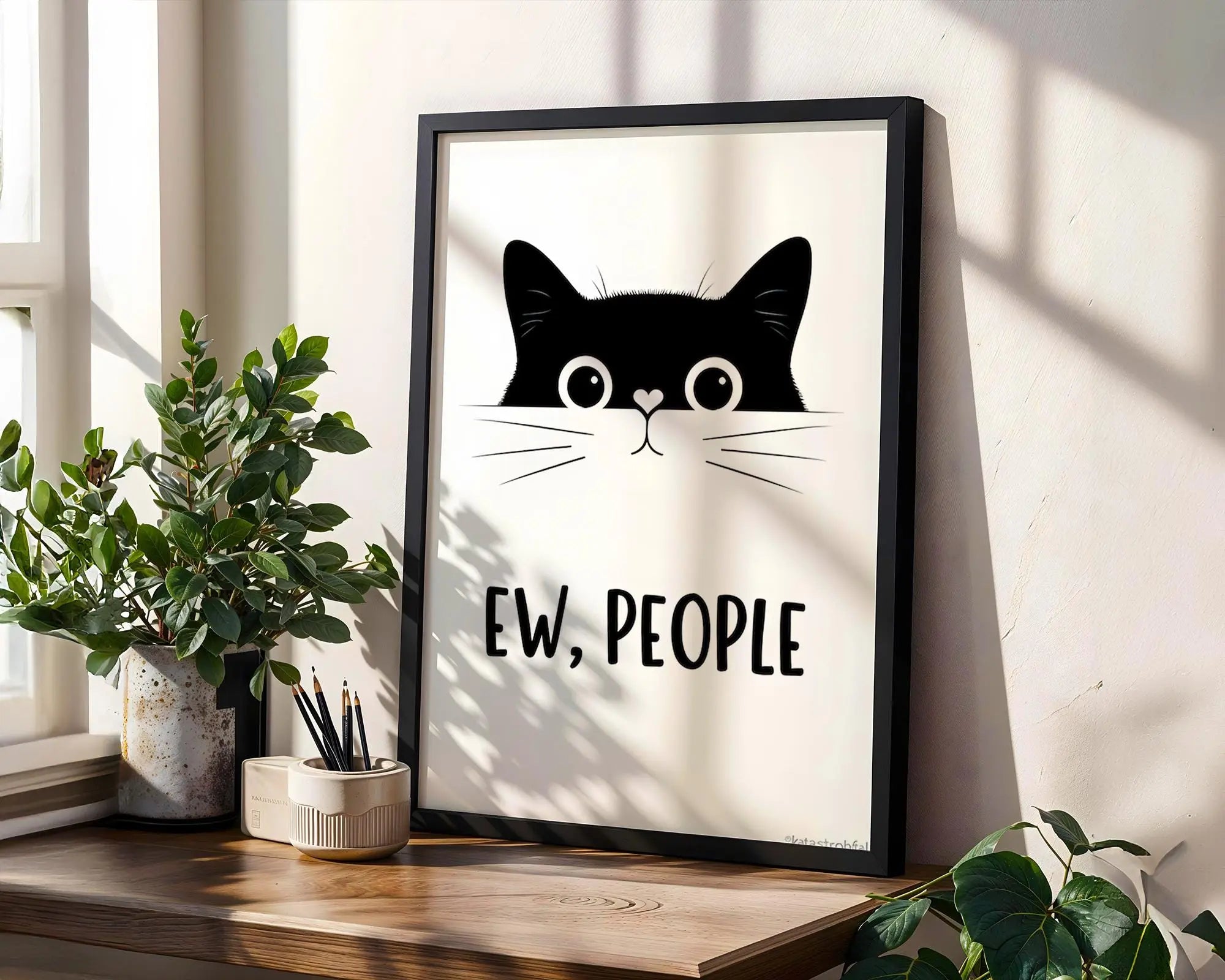 Positive Emotion | Ew People Cat Wall Art | Funny Cat Quote Print | Minimal Humor Poster wall art print, modern home decor, unframed artwork by Nomad & Nest