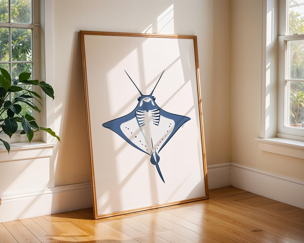 Blue Manta Ray Print, Modern Nautical Wall Art wall art print, modern home decor, unframed artwork by Nomad & Nest