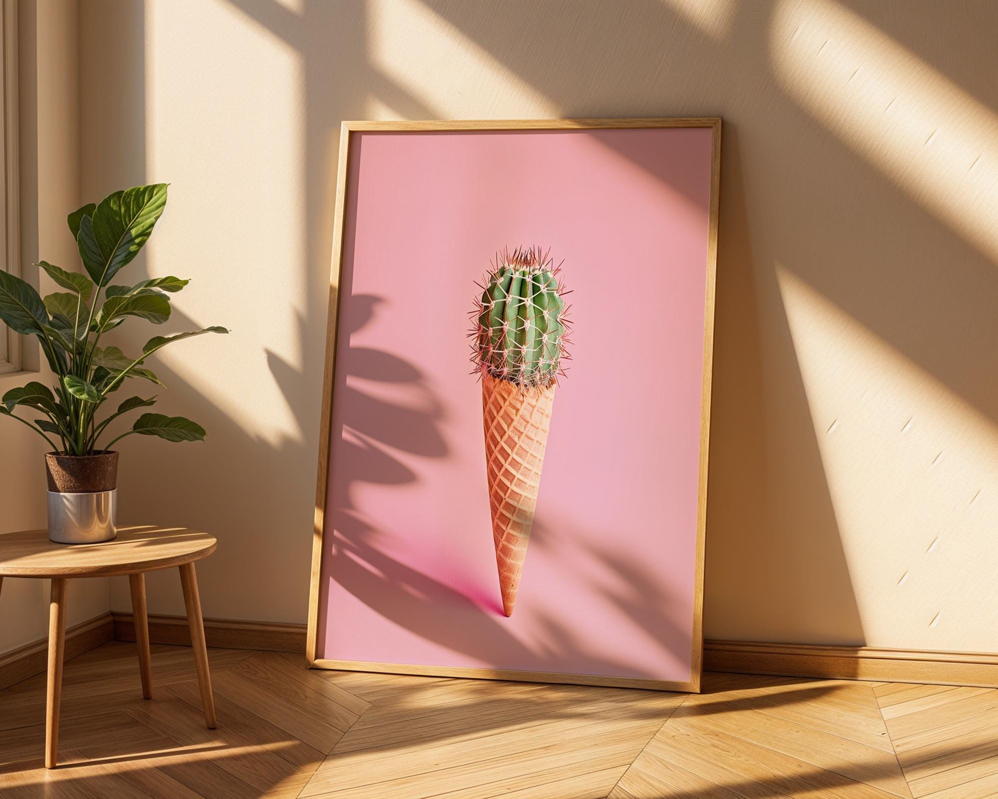 Colourful Prints | Cactus Ice Cream Cone Print | Pink Summer Botanical Art wall art print, modern home decor, unframed artwork by Nomad & Nest
