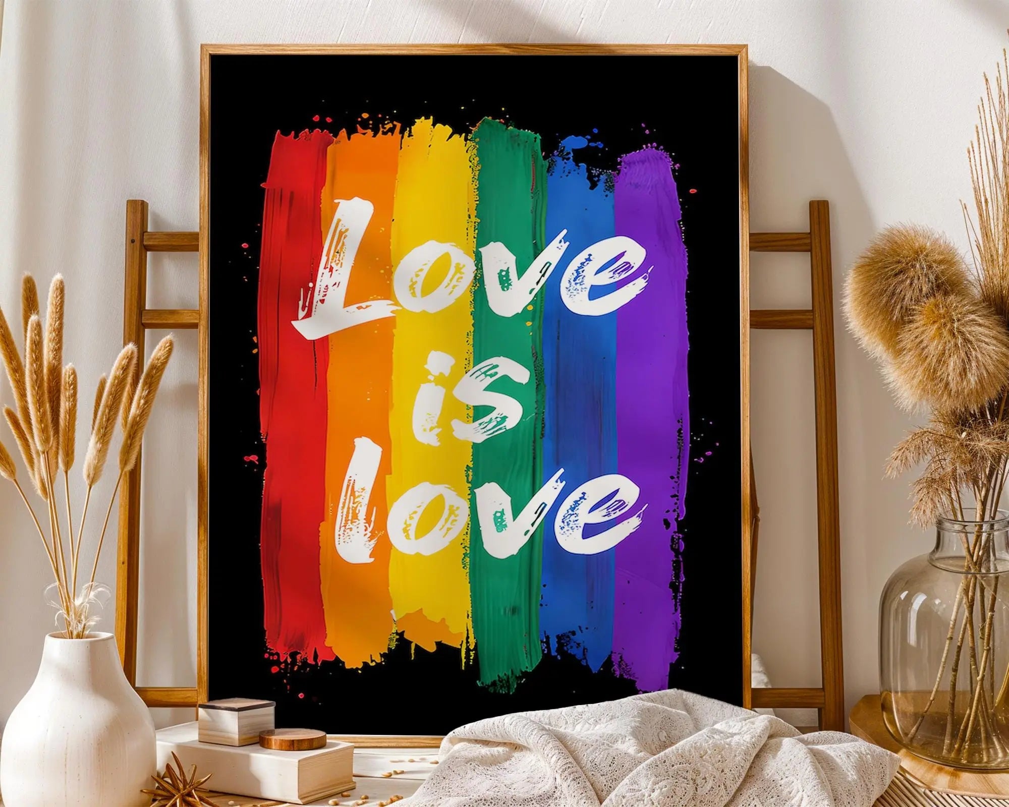 Positive Emotion | Love Is Love Rainbow Wall Art | Pride Typography Poster | LGBTQ+ Statement Print wall art print, modern home decor, unframed artwork by Nomad & Nest