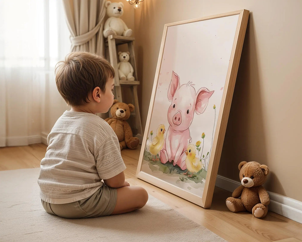 Playroom Ideas | Pig Nursery Wall Art | Farm Animal Baby Illustration wall art print, modern home decor, unframed artwork by Nomad & Nest