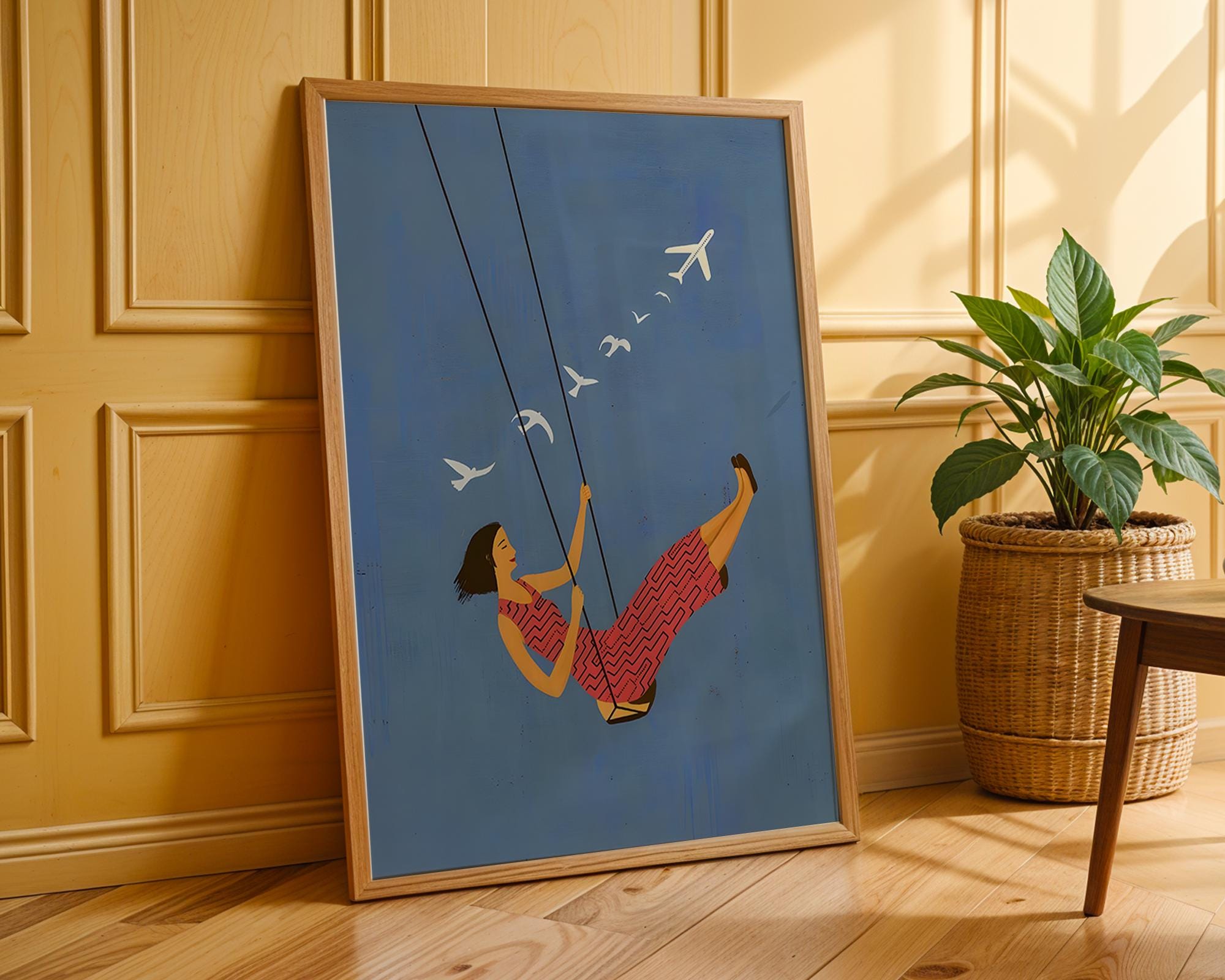 Woman on Swing Art Print | Dreamy Blue Sky Wall Decor wall art print, modern home decor, unframed artwork by Nomad & Nest