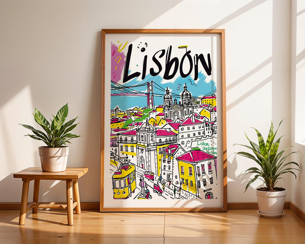 Lisbon Travel Poster | Colorful Cityscape Illustration Art Print wall art print, modern home decor, unframed artwork by Nomad & Nest