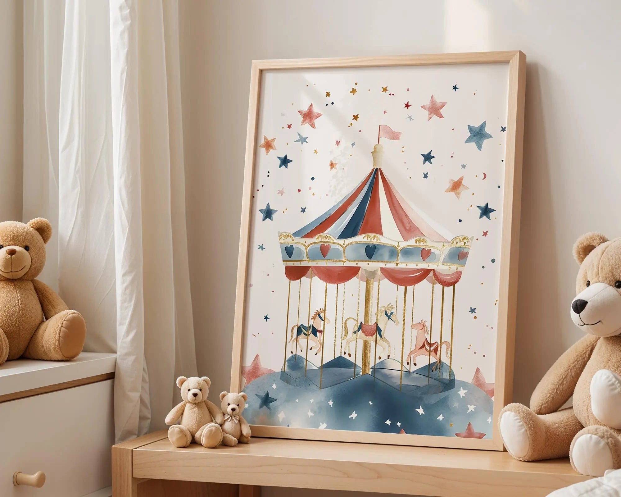 Playroom Ideas | Vintage Carousel Nursery Art | Storybook Circus Print wall art print, modern home decor, unframed artwork by Nomad & Nest