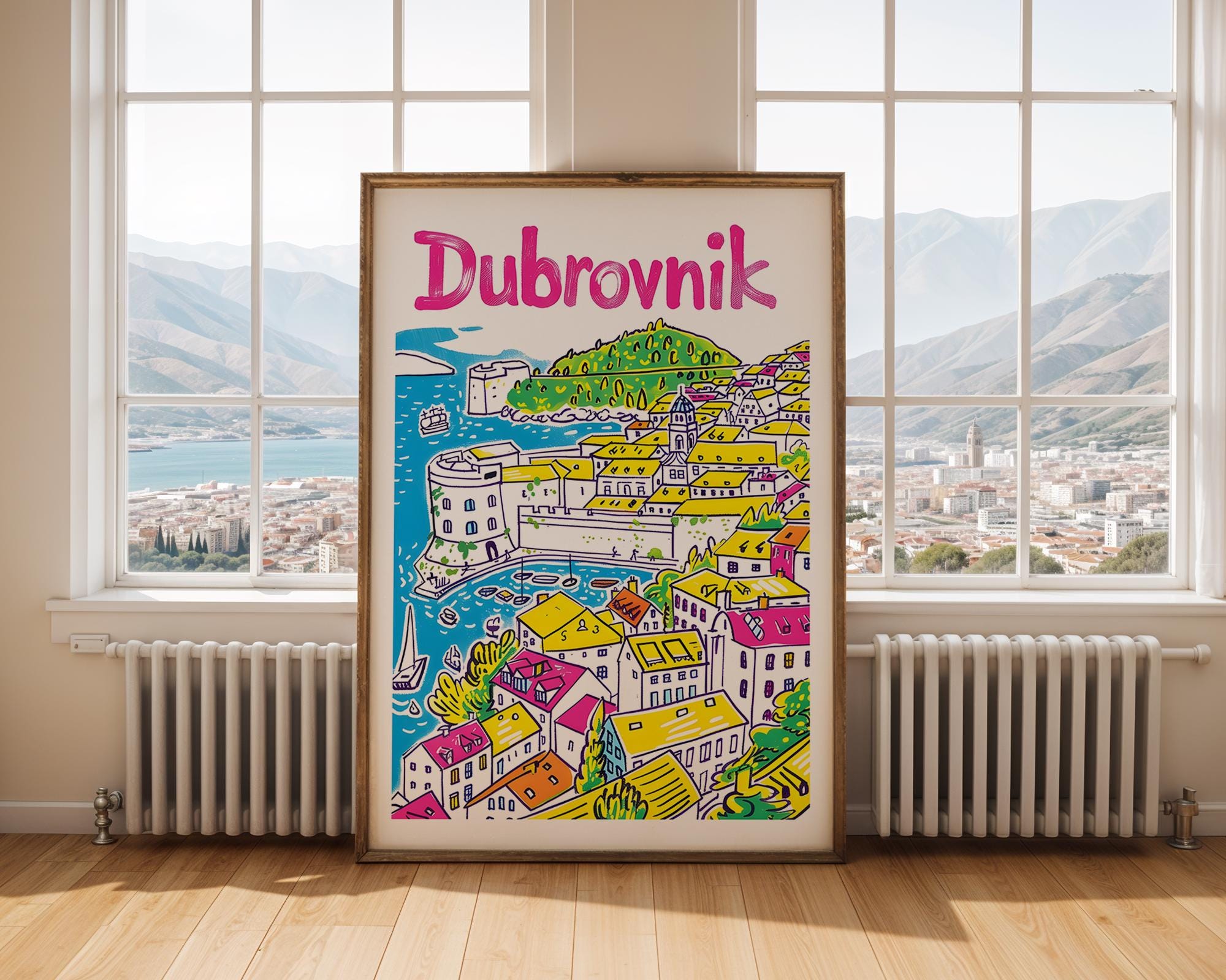 Dubrovnik Croatia Art Print | Colourful Coastal Travel Poster wall art print, modern home decor, unframed artwork by Nomad & Nest