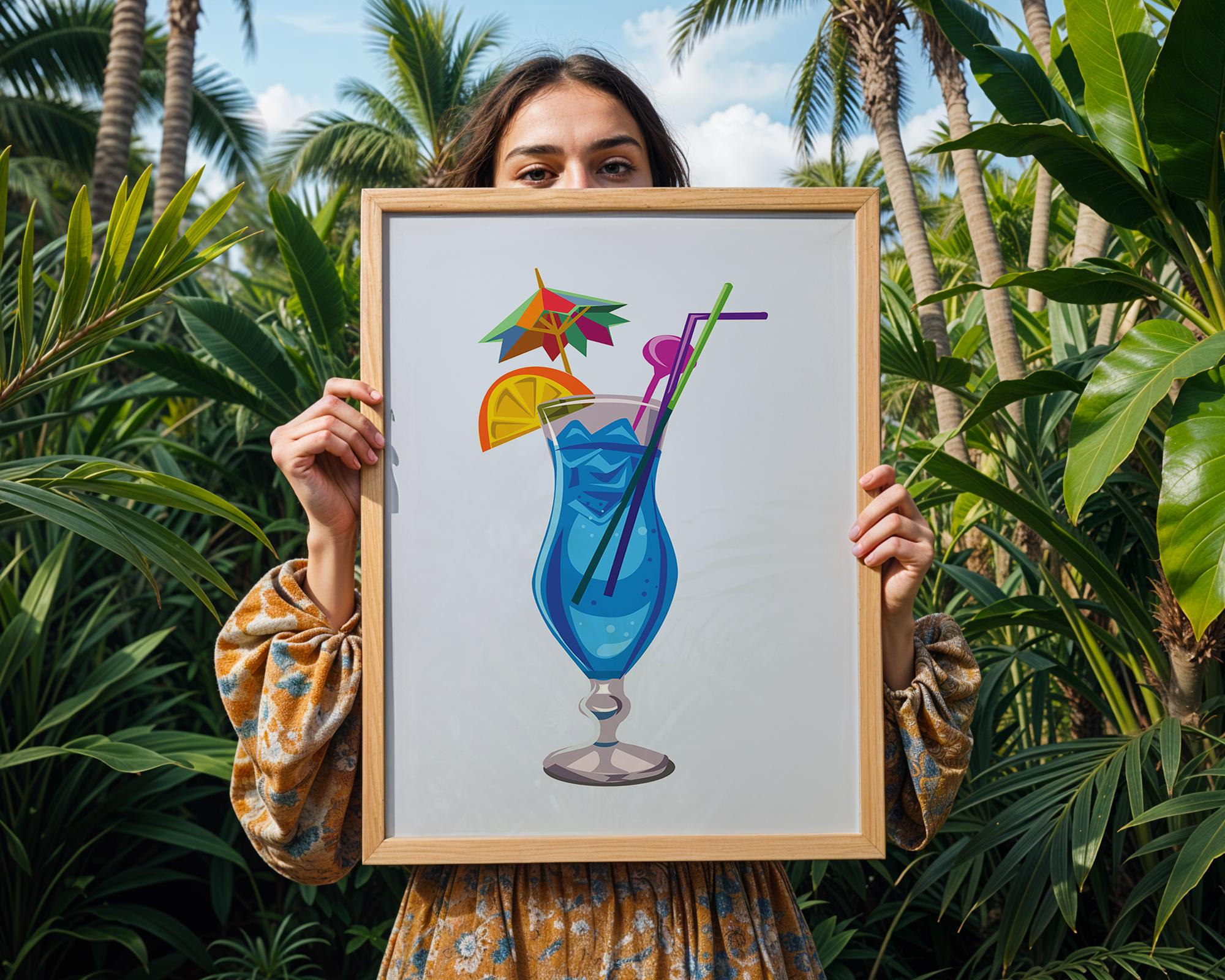 Blue Cocktail Art Print | Tropical Bar Wall Decor wall art print, modern home decor, unframed artwork by Nomad & Nest