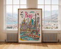 Paris France Art Print | Hand-Drawn Eiffel Tower Cityscape wall art print, modern home decor, unframed artwork by Nomad & Nest