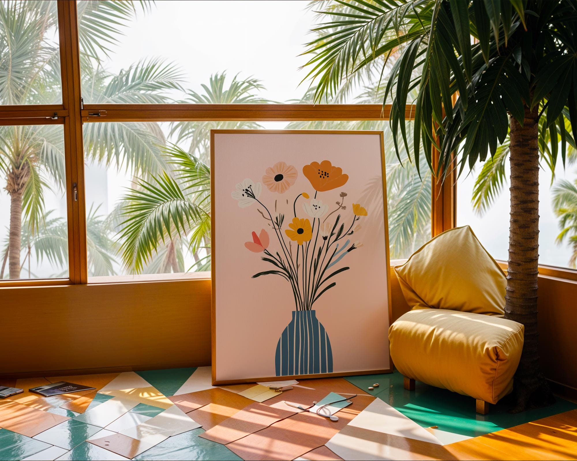 Abstract Floral Bouquet Print | Mid-Century Modern Vase Art wall art print, modern home decor, unframed artwork by Nomad & Nest