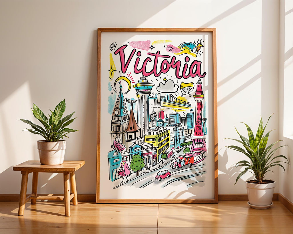 Victoria Canada Travel Poster | Colorful British Columbia Cityscape Art wall art print, modern home decor, unframed artwork by Nomad & Nest