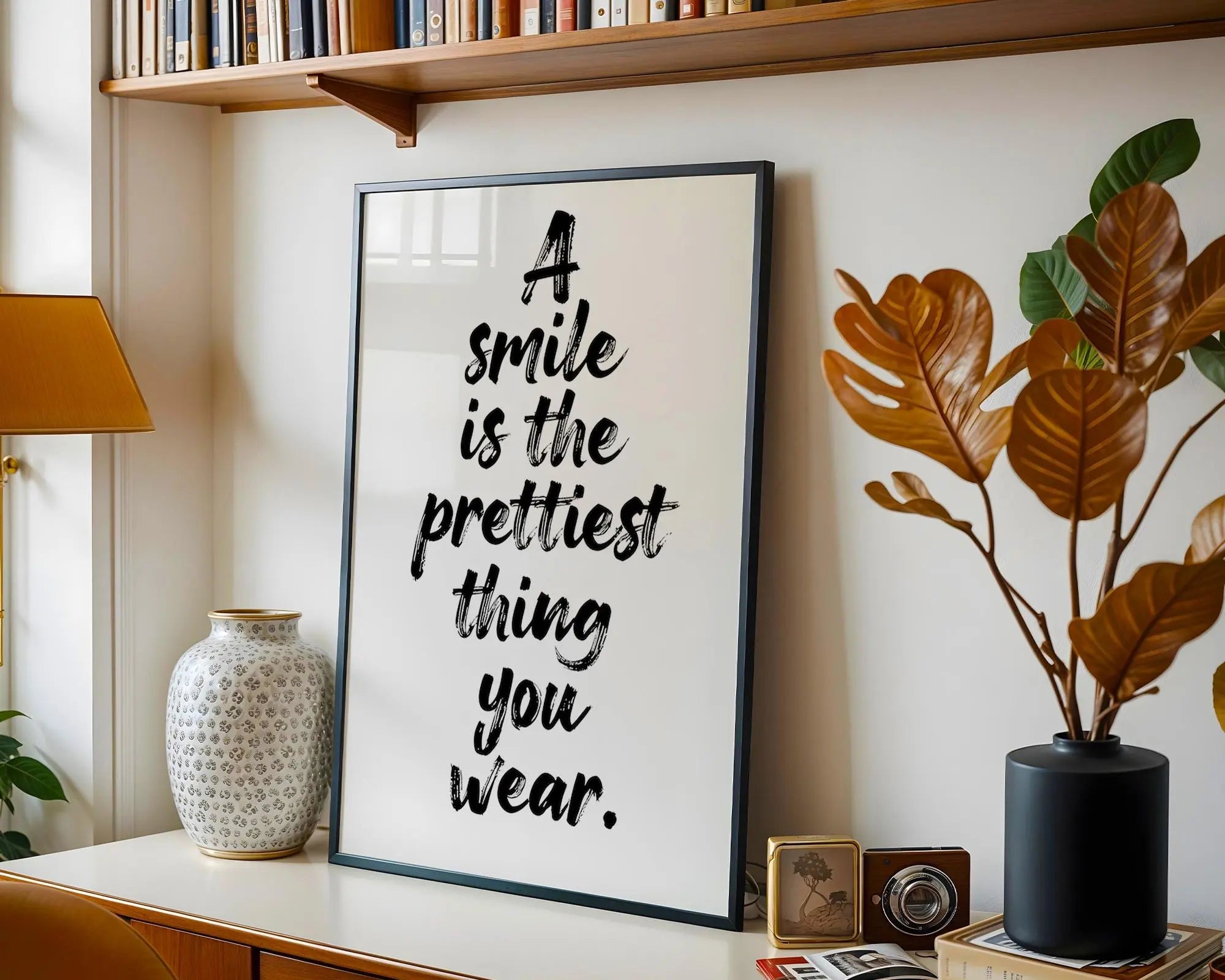 Positive Emotion | A Smile Is The Prettiest Thing Quote | Elegant Typography Wall Art wall art print, modern home decor, unframed artwork by Nomad & Nest
