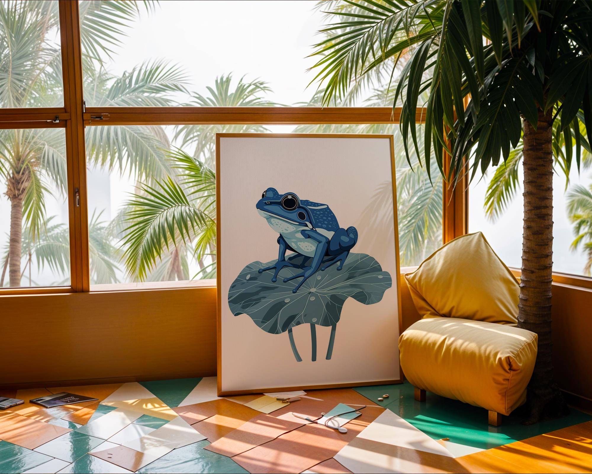 Blue Frog Art Print, Tropical Nursery Decor, Lilly Pad Poster wall art print, modern home decor, unframed artwork by Nomad & Nest