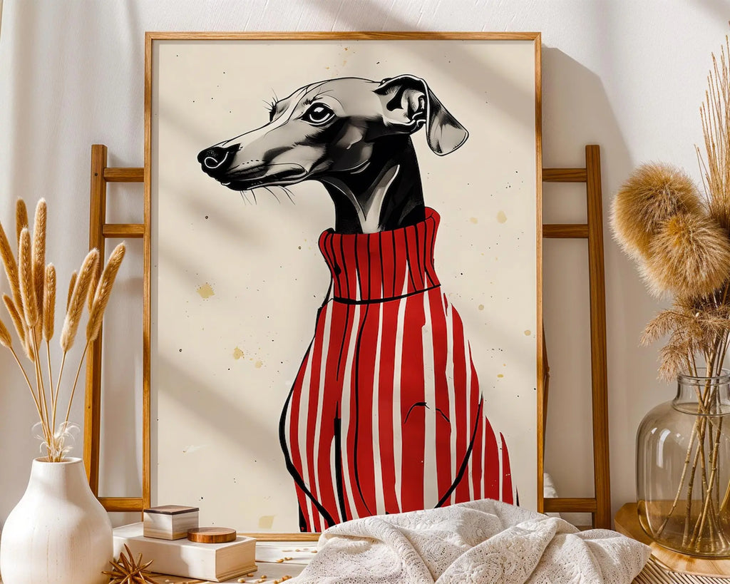 Positive Emotion | Greyhound Dog Wall Art | Stylish Pet Illustration | Modern Animal Decor Print wall art print, modern home decor, unframed artwork by Nomad & Nest