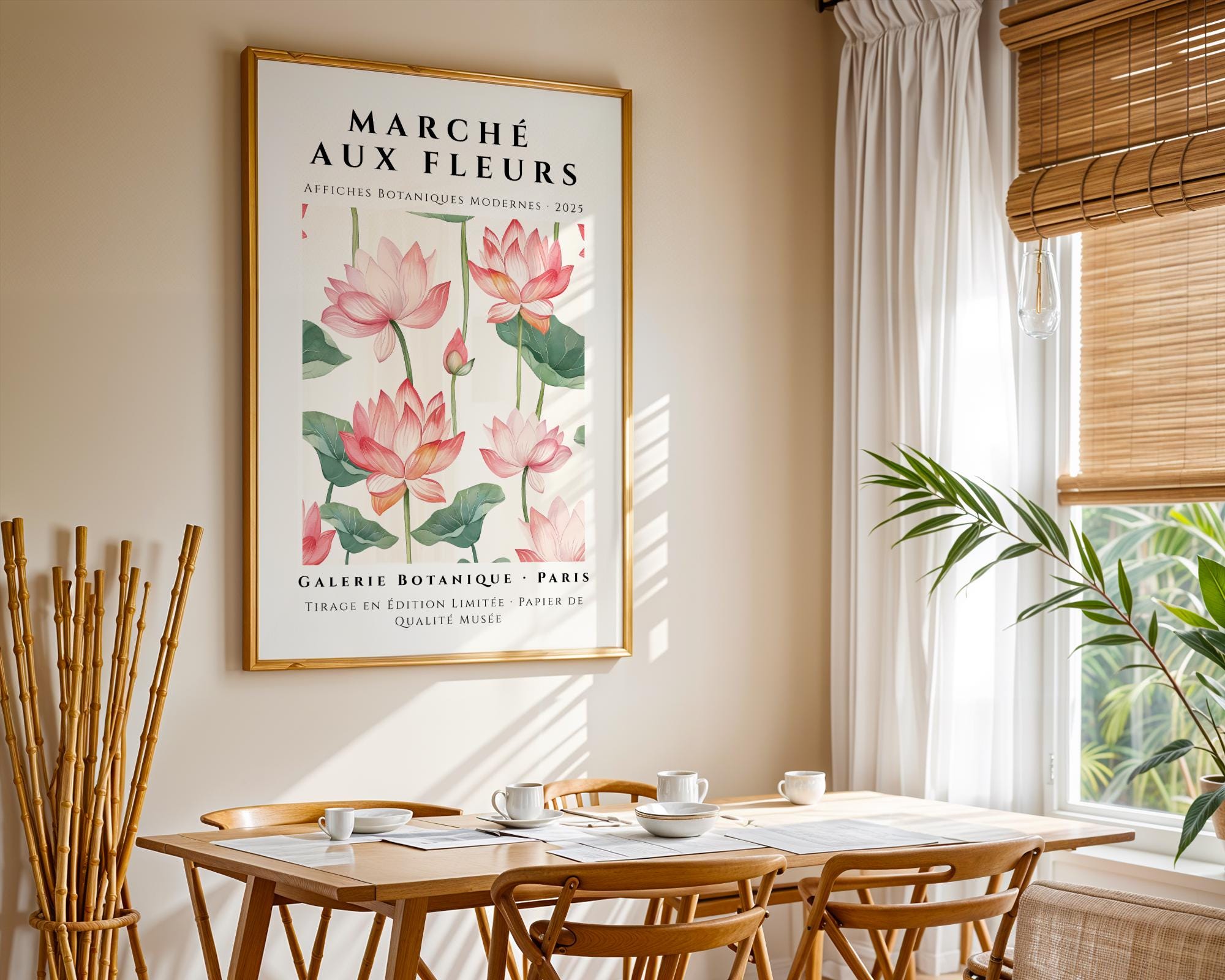 Pink Lotus Flower Botanical Print | French Art Poster wall art print, modern home decor, unframed artwork by Nomad & Nest