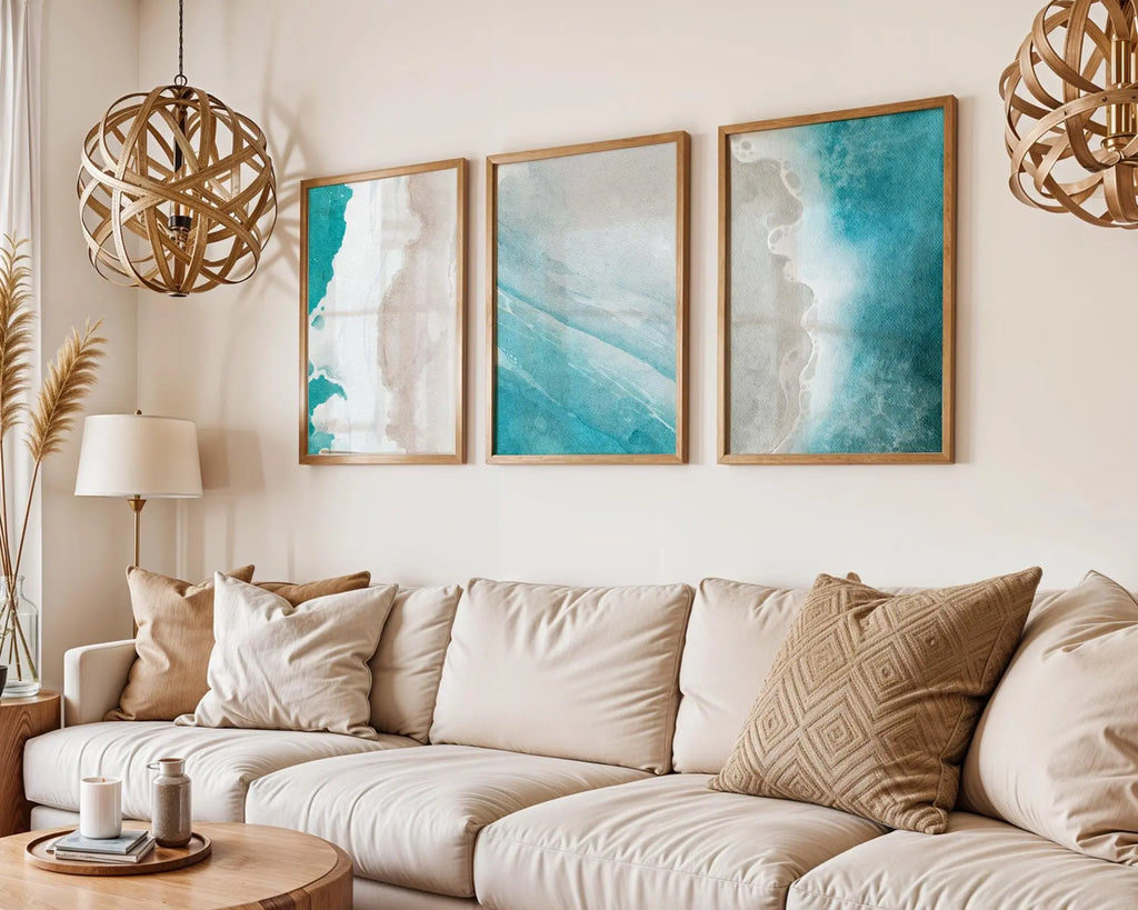 Colourful Prints | Abstract Ocean Art Prints Set | Blue Watercolor Coastal Wall Decor wall art print, modern home decor, unframed artwork by Nomad & Nest