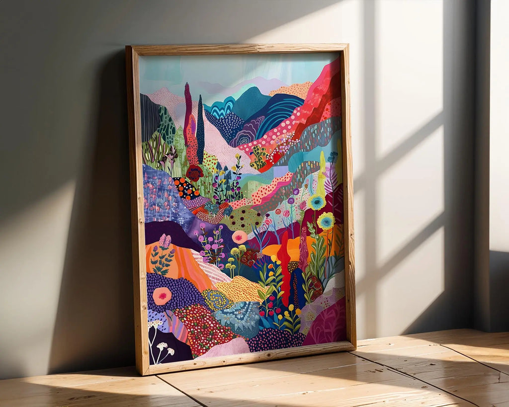 Modern Pop Art | Colorful Abstract Landscape  Print | Modern Floral Mountain Painting wall art print, modern home decor, unframed artwork by Nomad & Nest