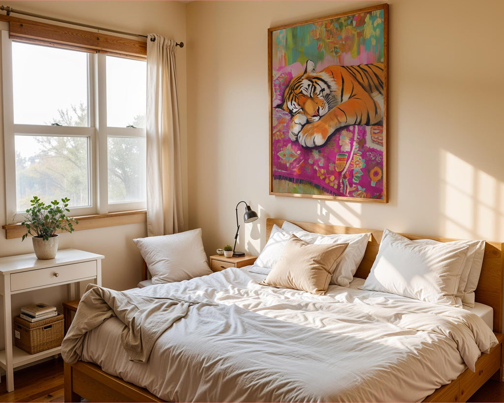 Sleeping Tiger Print | Bohemian Animal Wall Art wall art print, modern home decor, unframed artwork by Nomad & Nest
