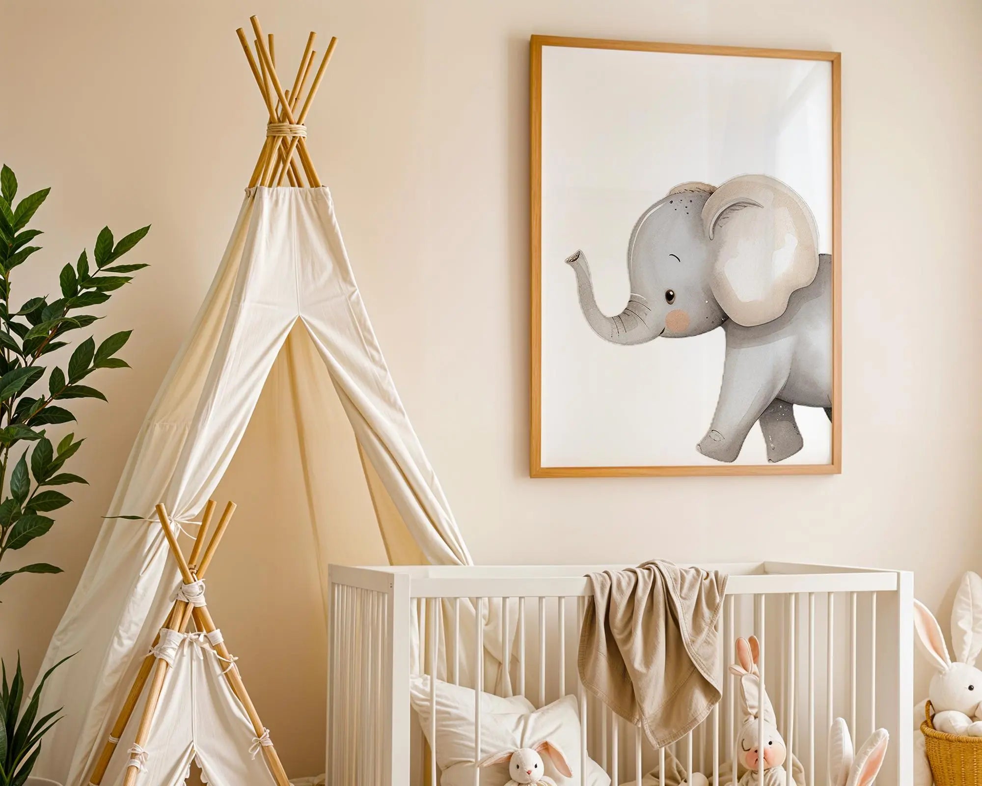 Playroom Ideas | Gentle Elephant Calf Nursery Wall Art | Soft Safari Print wall art print, modern home decor, unframed artwork by Nomad & Nest