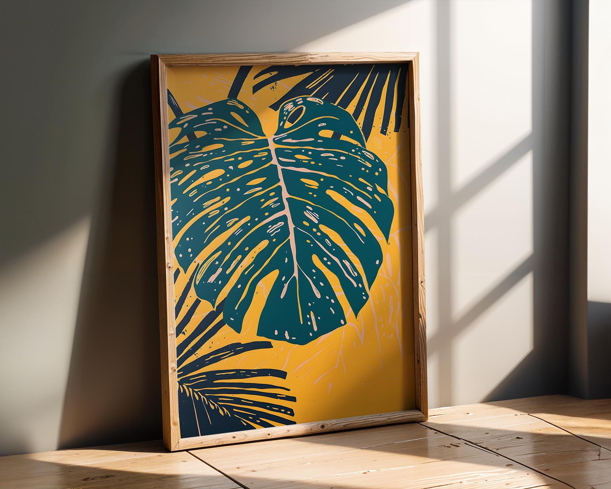 Modern Pop Art | Monstera Leaf  Print | Teal & Yellow Botanical  Decor wall art print, modern home decor, unframed artwork by Nomad & Nest