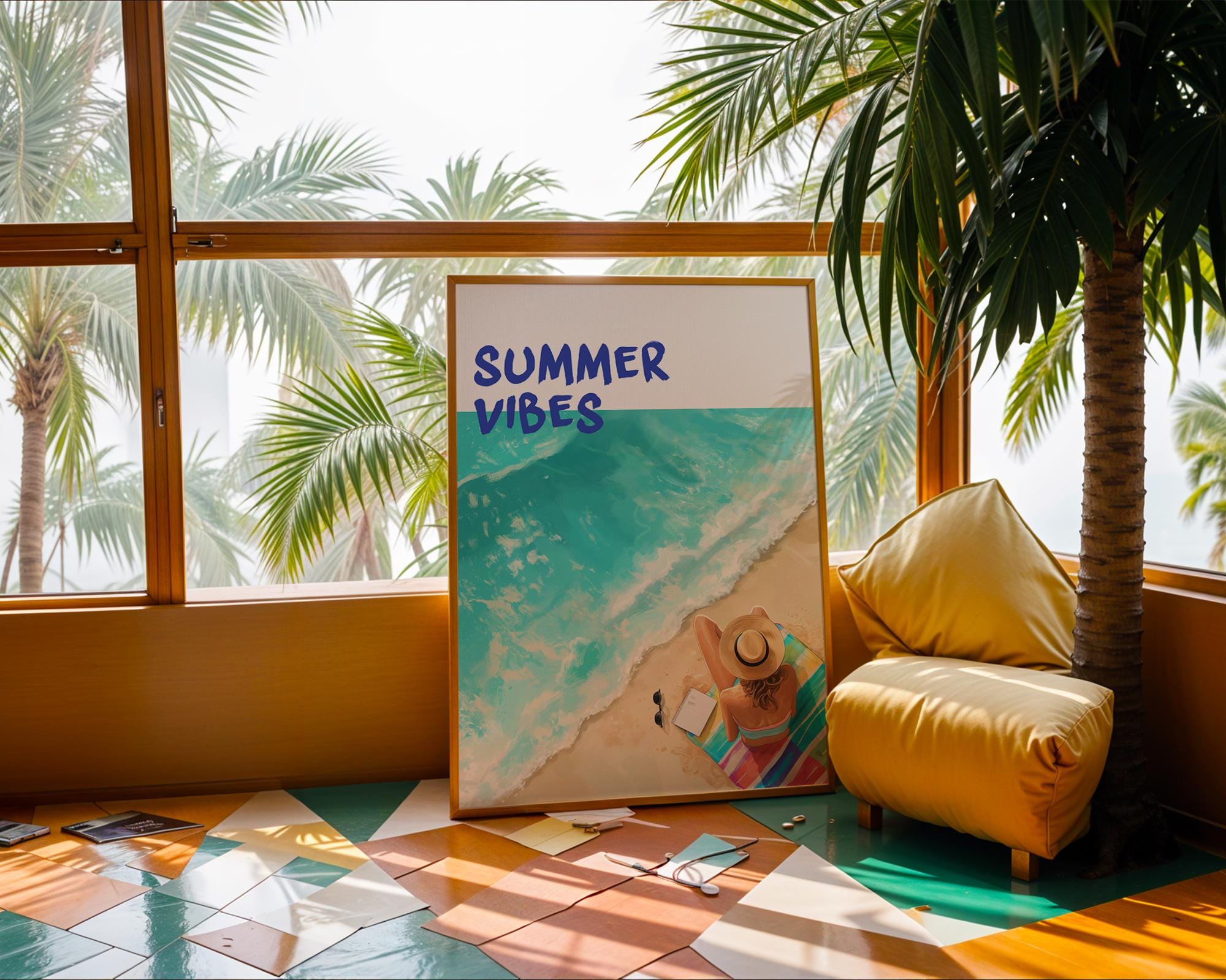 Colourful Prints | Woman Reading Beach Print | Coastal Home Decor wall art print, modern home decor, unframed artwork by Nomad & Nest