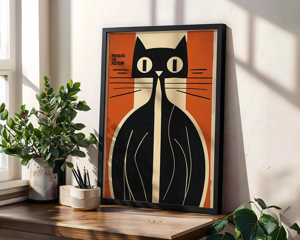 Black Cat Jazz Club Art Print | Retro Mid-Century Modern Wall Art wall art print, modern home decor, unframed artwork by Nomad & Nest
