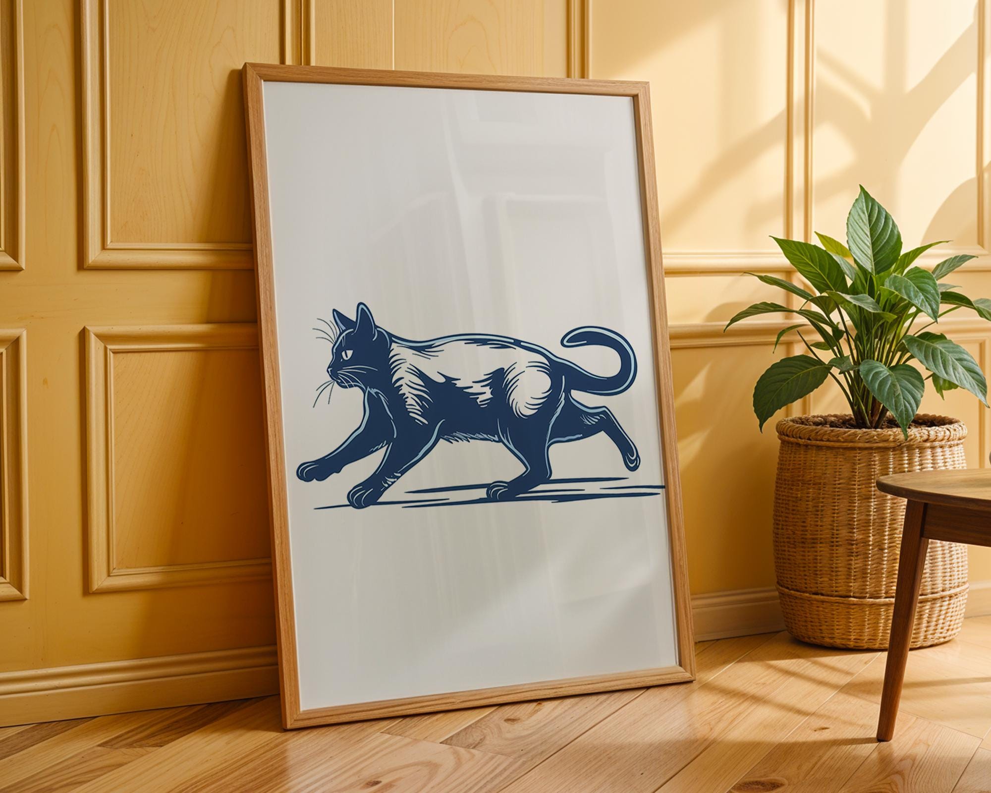 Dark Blue Siamese Cat Print, Modern Minimalist Wall Art wall art print, modern home decor, unframed artwork by Nomad & Nest