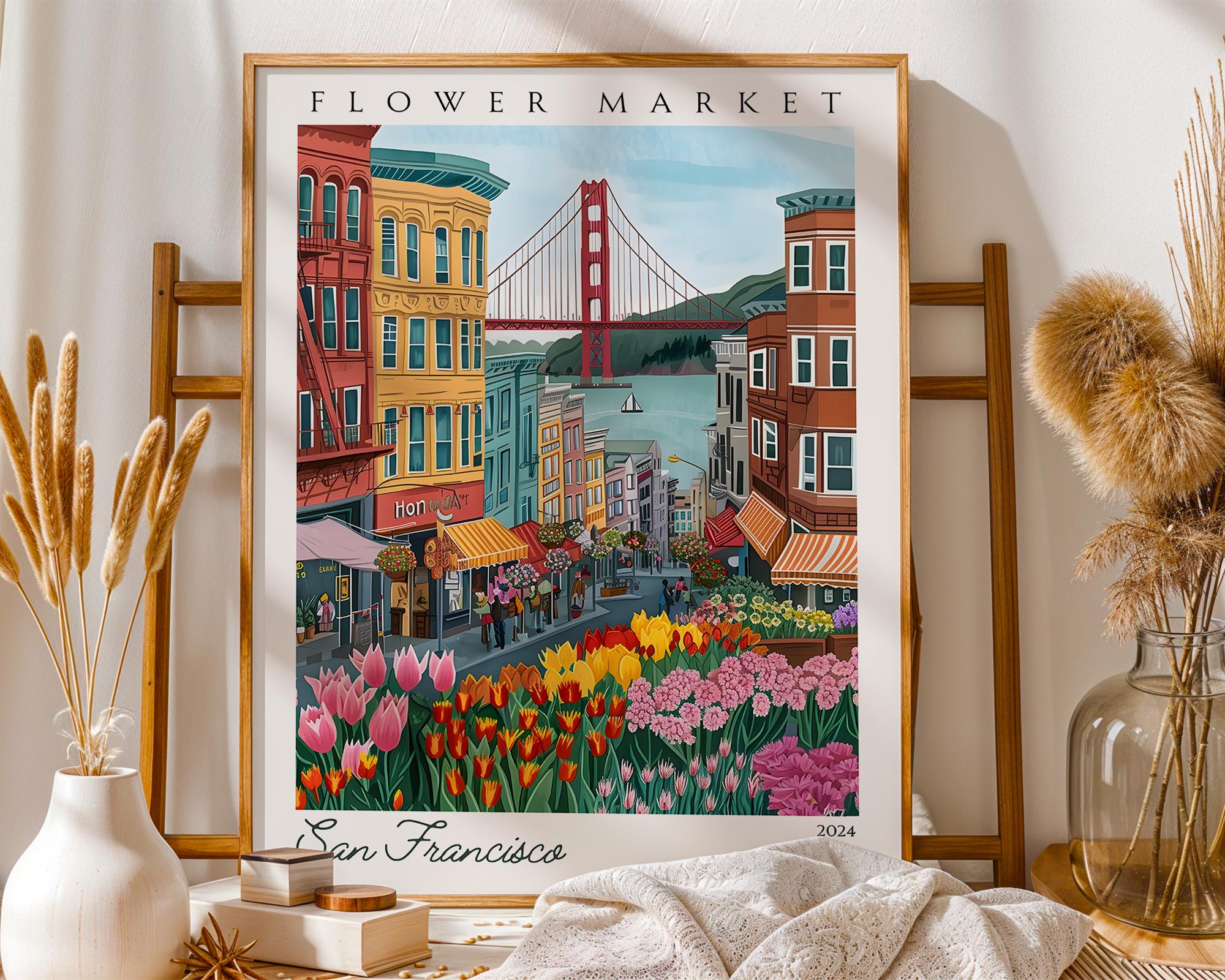 San Francisco Flower Market Art Print | California Cityscape Travel Poster wall art print, modern home decor, unframed artwork by Nomad & Nest