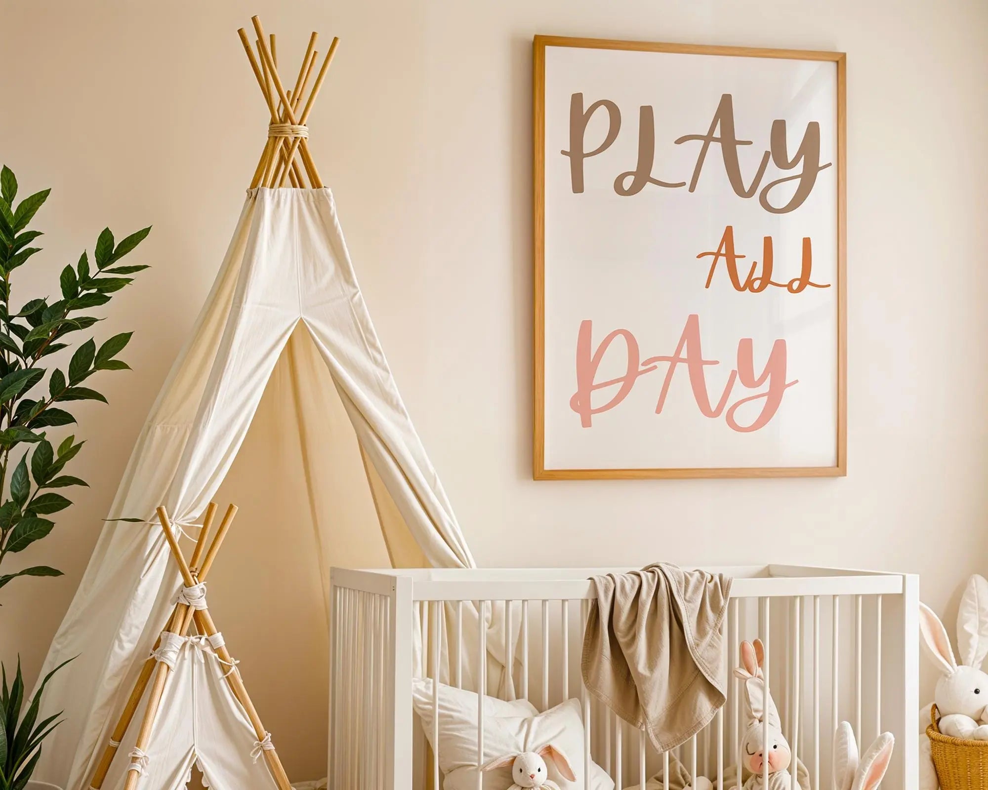 Playroom Ideas | Play All Day Nursery Wall Art | Neutral Typography Kids Print wall art print, modern home decor, unframed artwork by Nomad & Nest