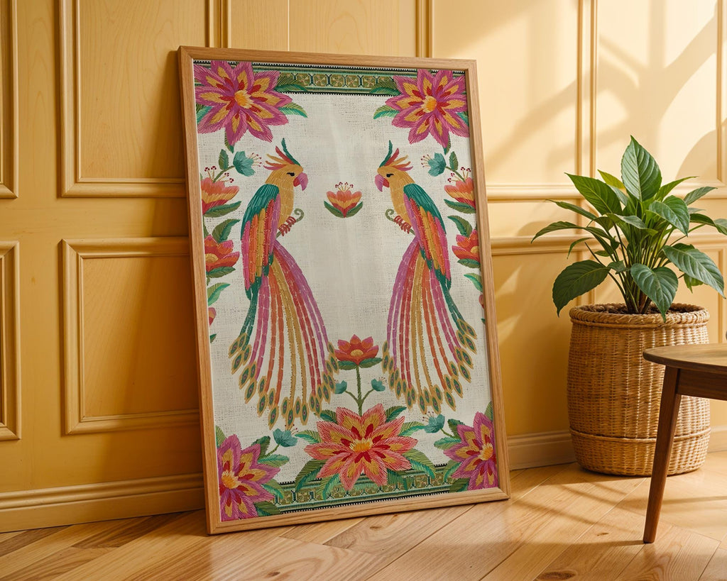 Tropical Parrot Art Print | Colorful Floral, Exotic Bird Wall Art wall art print, modern home decor, unframed artwork by Nomad & Nest