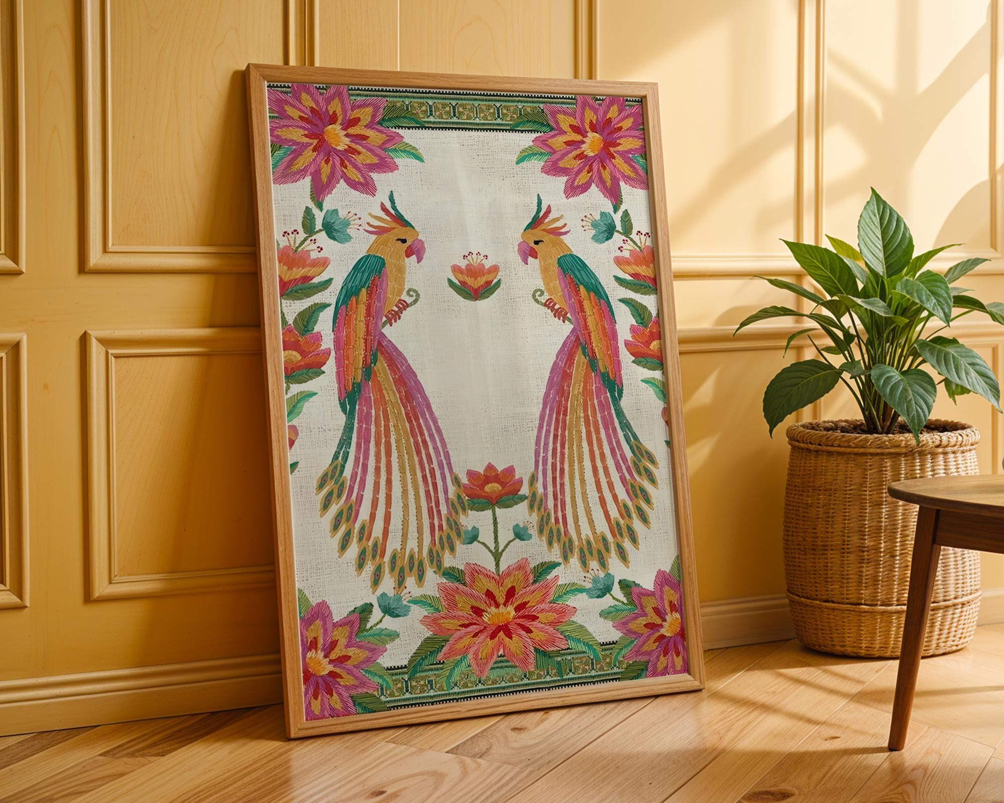Tropical Parrot Art Print | Colorful Floral, Exotic Bird Wall Art wall art print, modern home decor, unframed artwork by Nomad & Nest